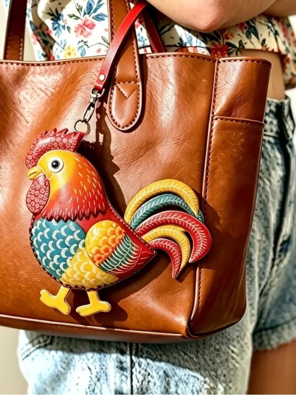 🆕 Handcrafted Multicolor Rooster Wristlet Clutch - Genuine Leather - Vibrant
